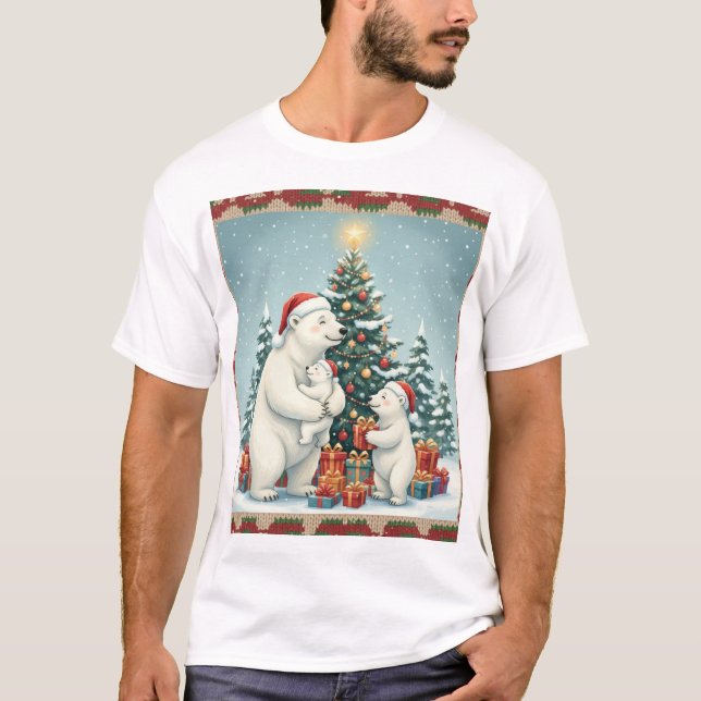 Polar Bear Family Christmas Celebration T Shirt (Framsida)
