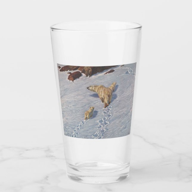Polar Bear Family i Arktiska Snö Glaskopp (Framsida)