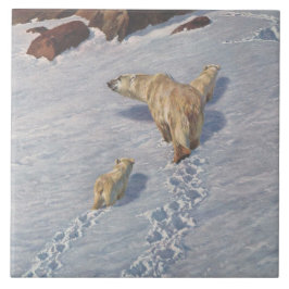 Polar Bear Family i Arktiska Snö Kakelplatta