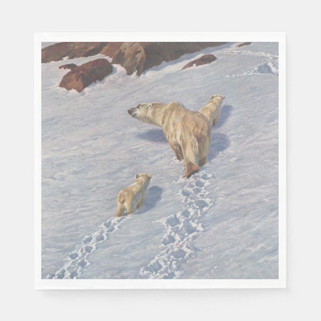 Polar Bear Family i Arktiska Snö Pappersservett (Framsidan)