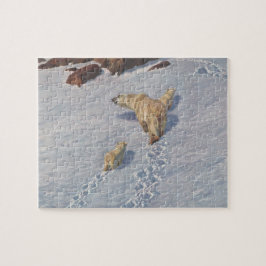 Polar Bear Family i Arktiska Snö Pussel