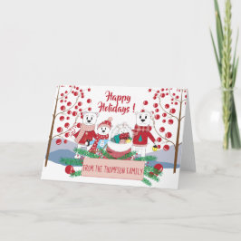 Polar Bear Family och Red Berries Greeting Card Kort