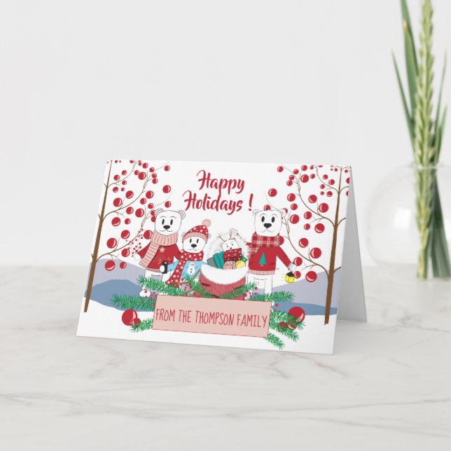 Polar Bear Family och Red Berries Greeting Card Kort (Framsida)