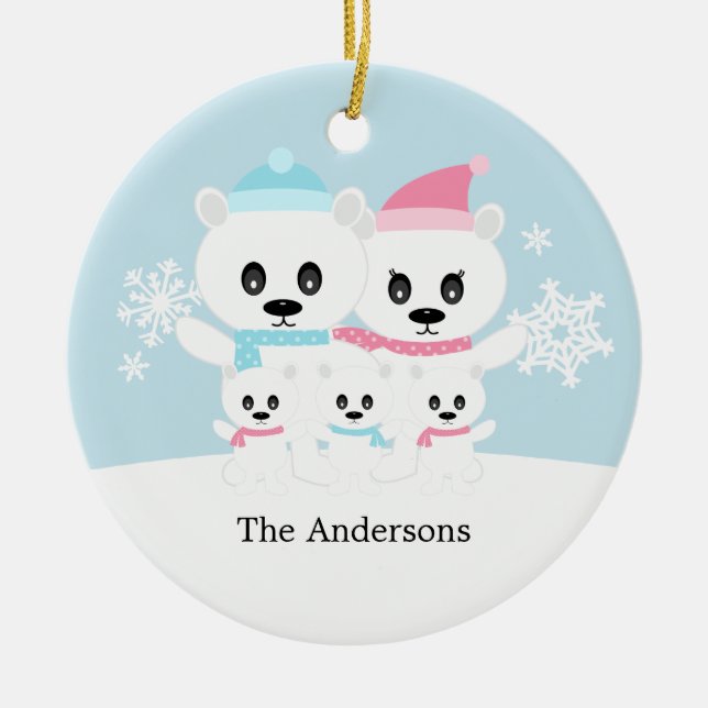 Polar Bear Family Ornaments Julgransprydnad Keramik (Framsidan)