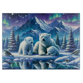 Polar Bear Family Snowy Scene-målning