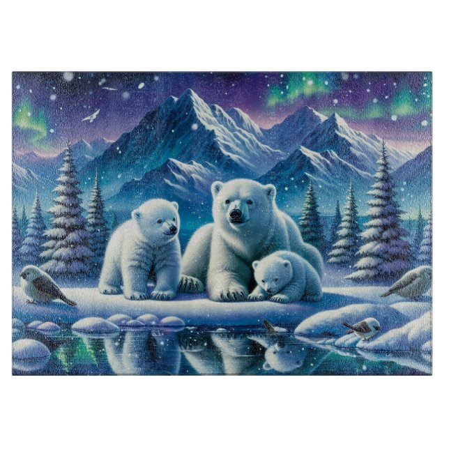 Polar Bear Family Snowy Scene-målning (Framsidan)