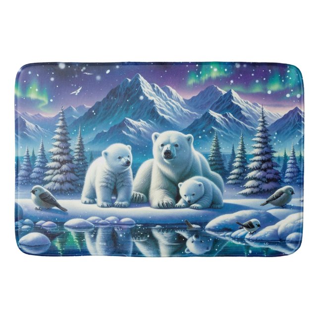 Polar Bear Family Snowy Scene-målning Badrumsmatta (Framsidan)
