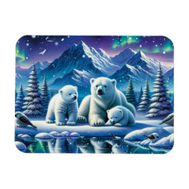 Polar Bear Family Snowy Scene-målning Magnet