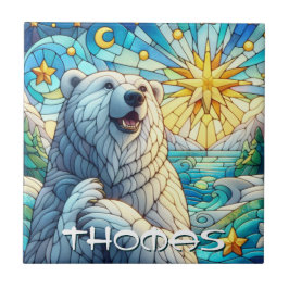 Polar Bear Faux Stained Glass Personalized Kakelplatta