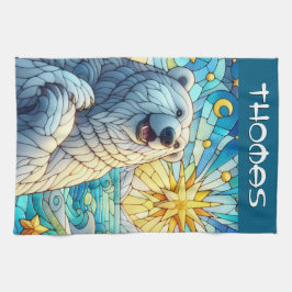 Polar Bear Faux Stained Glass Personalized Kökshandduk
