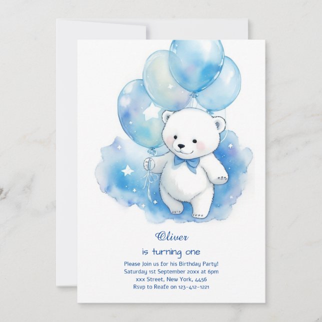 Polar Bear First Birthday-inbjudan Inbjudningar (Framsida)