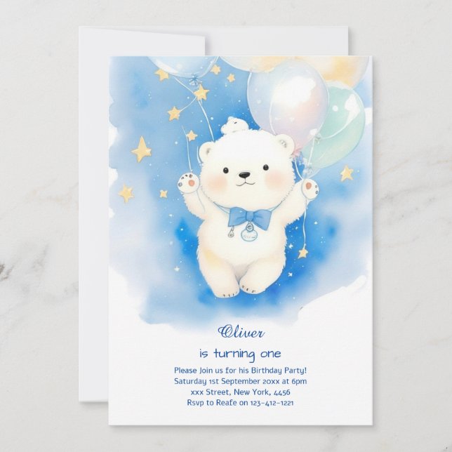 Polar Bear First Birthday-inbjudan Inbjudningar (Framsida)