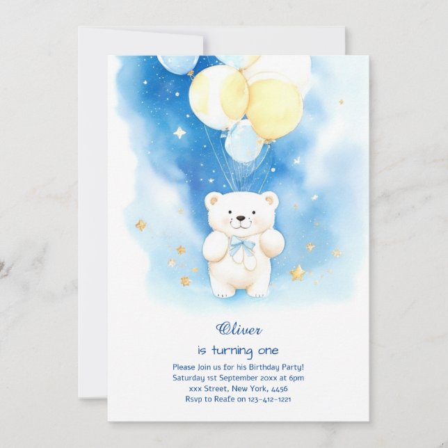 Polar Bear First Birthday-inbjudan Inbjudningar (Framsida)
