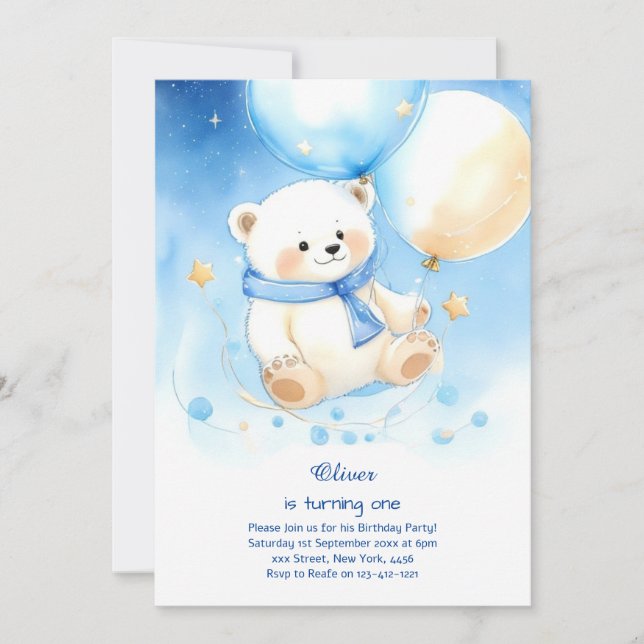 Polar Bear First Birthday-inbjudan Inbjudningar (Framsida)