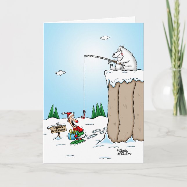 Polar Bear Fishing for Elves jul Card Helgkort (Framsida)