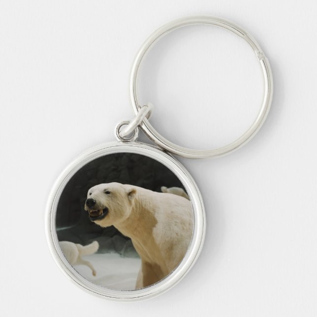 Polar Bear Flin Rund Silverfärgad Nyckelring (Framsidan)