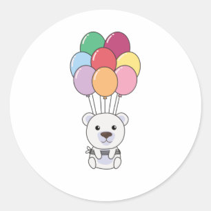 Polar Bear flyger upp med färgstarka ballonger Runt Klistermärke