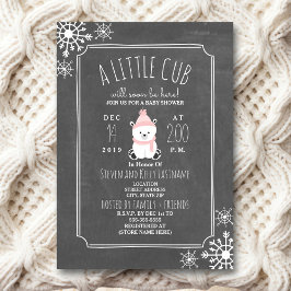 Polar Bear Girl Winter Rosa Baby Shower Inbjudningar