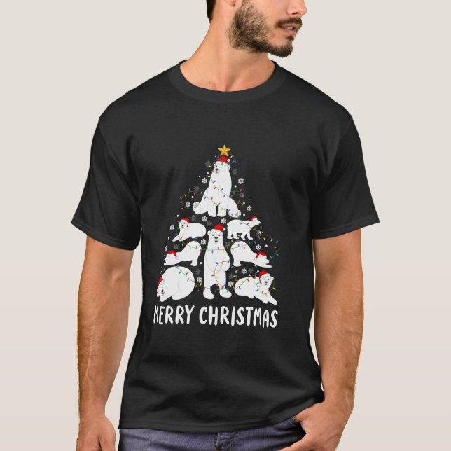 Polar Bear God jul Träd Santa Hat Ljus S T Shirt (Framsida)