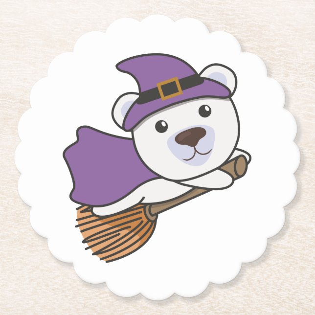 Polar Bear Halloween Witch Kids Witches Costume Underlägg Papper (Framsida)
