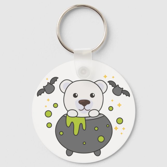 Polar Bear Happy halloween Cauldron Fladdermus Key Nyckelring (Framsida)