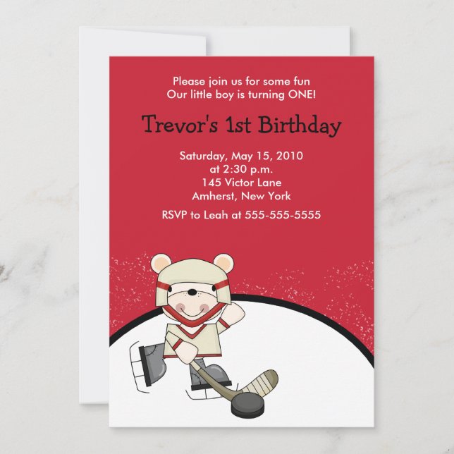 Polar Bear Hockey Sports Birthday-inbjudan Inbjudningar (Framsida)