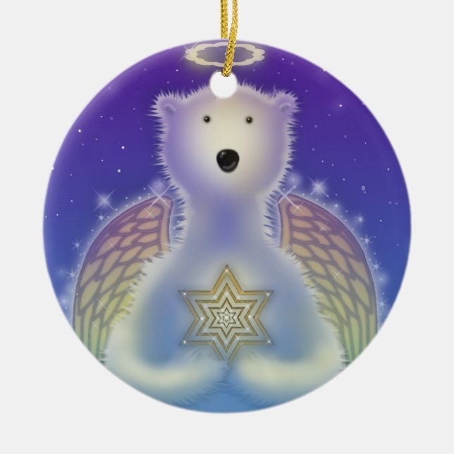 Polar Bear Holding Star Onrament Julgransprydnad Keramik (Framsidan)