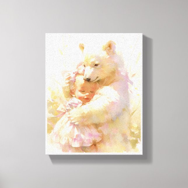 Polar Bear Hug with Baby Girl Nursery Wall Poster Canvastryck (Framsida)