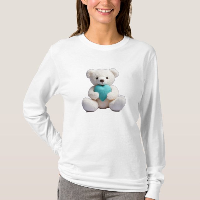 Polar Bear Hugger Teal Heart T Shirt (Framsida)