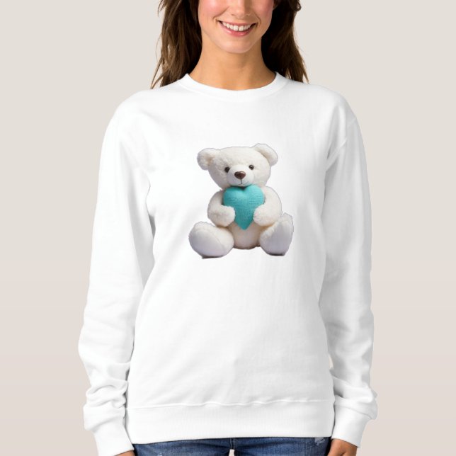 Polar Bear Hugger Teal Heart T Shirt (Framsida)