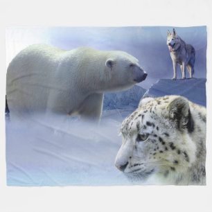 Polar Bear, Hund och Snö Leopard Fleecefilt