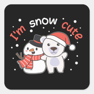 Polar Bear I är Snö Cute Snögubbe Snö Pun Fyrkantigt Klistermärke