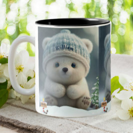 Polar Bear i Snö Blue Hat Personlig Två-Tonad Mugg
