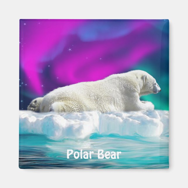 Polar Bear, Ice Floe & Aurora Wildlife Art Magnet (Framsidan)