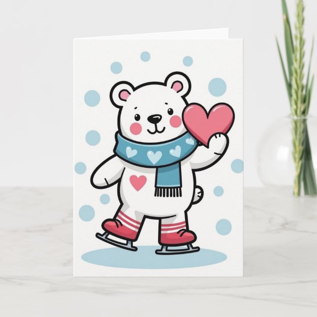 Polar Bear Ice Skating Love Card Kort (Framsida)