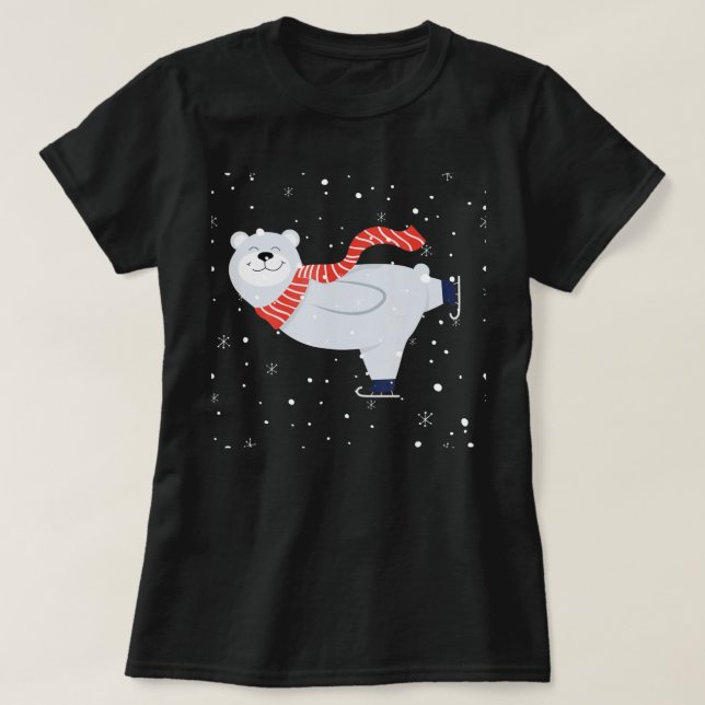 Polar Bear Ice Skating underny jul Bear Älskare T Shirt (Design framsida)