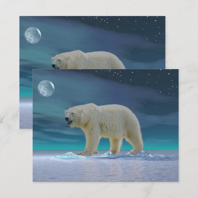 Polar Bear in Moonlight Flat Greeting Card Kort (Fram/baksida)