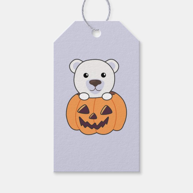 Polar Bear in Pumpkin Sweet Polar Bears Lycklig Gi Presentetikett (Framsidan)