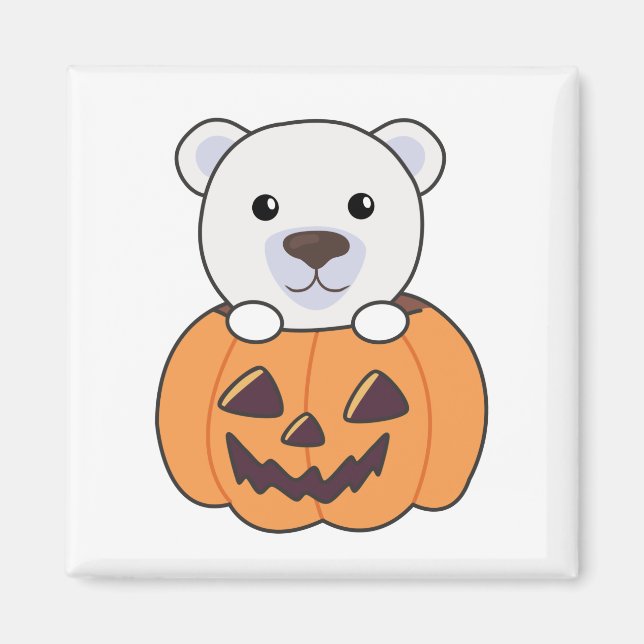 Polar Bear in Pumpkin Sweet Polar Bears Lycklig Ma Magnet (Framsidan)