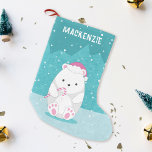 Polar Bear in Rosa Santa Cute Tecknad Blue Liten Julstrumpa<br><div class="desc">Denna söta julstrumma har tecknadens polar med rosa Santa hat och candy cane, med snö fallande, i tårblått färg. helgdag i roligt står i samband med din juldekoration eller vackra gåva och för alla som föder djur i kärlek och vinter. ・ Anpassa den med namn eller anpassa den ytterligare -...</div>