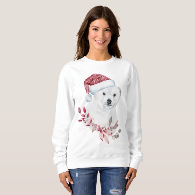 Polar Bear in Santa Cap T Shirt (Hel framsida)