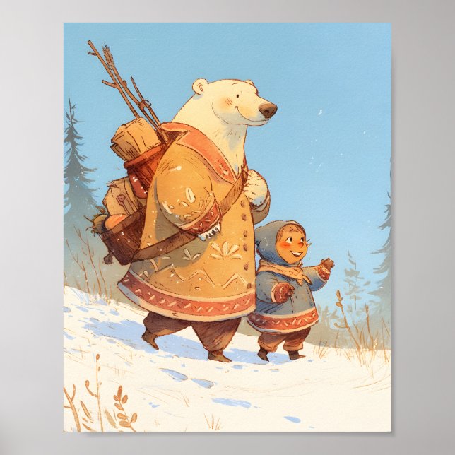 Polar Bear & Inuit Child Winter Nursery Poster (Framsidan)