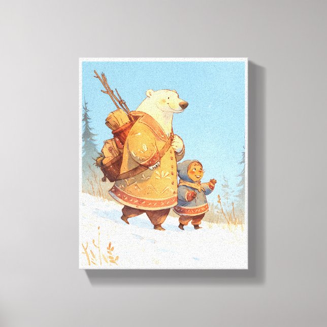 Polar Bear & Inuit Child Winter Nursery Poster Canvastryck (Framsida)