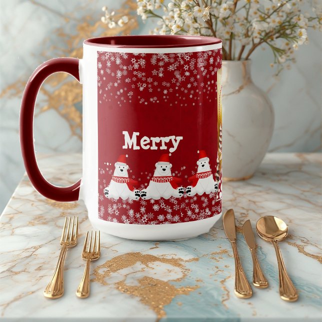 Polar Bear jul Candle Träd Winter Snowflake Mugg (Polar Bear Christmas Candle Tree Winter Snowflake Mug)