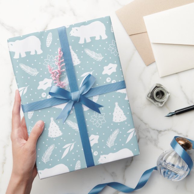 Polar Bear Jul Foliage Wrapping Papper Presentpapper (Gifting)