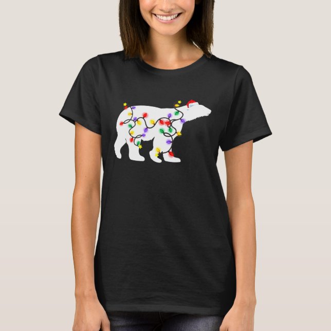 Polar Bear-jul Ljus Santa Hat Julafton T Shirt (Framsida)
