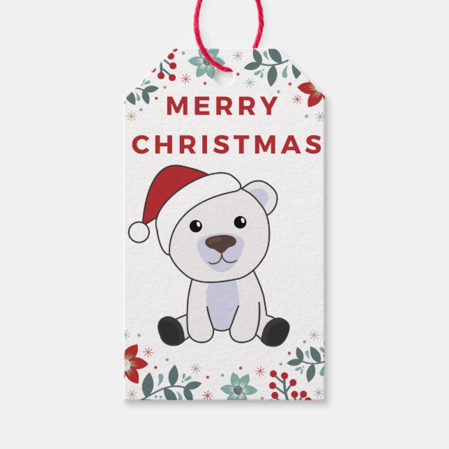 Polar Bear jul Snö Winter Animals Polar Gif Presentetikett (Framsidan)