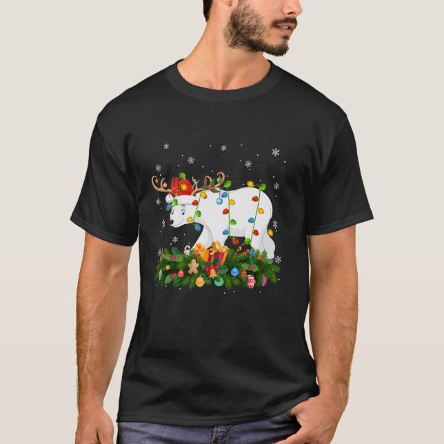 Polar Bear Julafton Lighting Reindeer Santa Polar  T Shirt (Framsida)