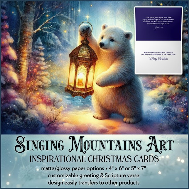 Polar Bear & Lantern Christian KJV Verse God jul Helgkort (Skapare uppladdad)