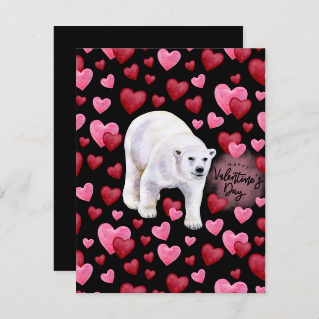 Polar Bear Love Valentine’s Day Card in Black Anteckningskort (Fram/baksida)